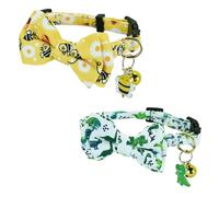Newtensina Fashion 2 Pieces Cute Bee Dinosaurs Pattern Cat Collar with Bee Dinosaurs Pendant for Cats - YellowGreen