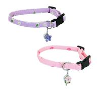 Newtensina Fashion 2 Pieces Cute Flower Pattern Cat Collar with Flower Pendant Pedal Pendant for Cats - PurplePink