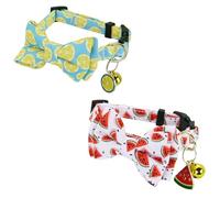 Newtensina Fashion 2 Pieces Cute Fruits Pattern Cat Collar with Lemon Watermelon Pineapple Pendant for Cats - BlueRed