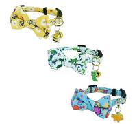 Newtensina Fashion 3 Pieces Cute Bee Dinosaurs Pattern Cat Collar with Bee Dinosaurs Pendant for Cats