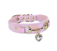 Newtensina Fashion Cute Dog Collar with a Alloy heart shaped Pendant for Small Dogs Cats - Pink - XS
