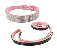 Newtensina Fashion Dog Collar and Leash Bling Puppies Collar with Contrast Color Lead for Small Dogs Medium Dogs