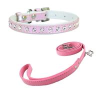 Newtensina Fashion Dog Collar and Leash Puppy Collar with Diamante for Small Dogs (0069) - Pink - XS