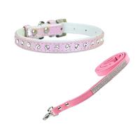 Newtensina Fashion Dog Collar and Leash Puppy Collar with Diamante for Small Dogs (0070) - Pink - S