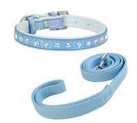 Newtensina Fashion Dog Collar and Leash Puppy Collar with Diamante for Small Dogs (0079) - Blue - XS