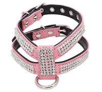Newtensina Fashion Dogs Harness with Diamantes Cute Girl Bling Small Dog Harness - Pink - L