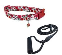 Newtensina Fashion Flower Pattern Dog Leash Dog Collar with a Flower Pendant for Medium Dogs Large Dogs (c) - Red - M