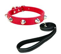 Newtensina Punk Cone Rivet Pet Collar with Soft Reflective Leash for Small Medium Dogs