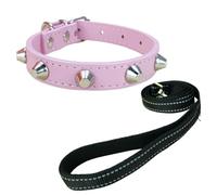 Newtensina Punk Cone Rivet Pet Collar with Soft Reflective Leash for Small Medium Dogs