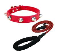 Newtensina Punk Cone Rivet Puppy Collar with Soft Handle Leash for Small Medium Dogs