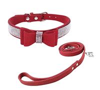 Newtensina Stylish Puppy Collar and Leashes with Bow Tie Bling Kitten Collar Leash with Bow for Dog Cat