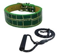Newtensina Wide Soft Dog Collar with Crocodile Texture Durable Dog Collar and Leash for Medium Dogs Large Dogs (l) - Green - XL