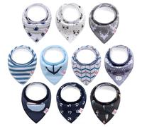 Newthinking 10 Pack Baby Dribble Bibs, Baby Bandana Bibs with Adjustable Snaps, 100% Cotton Babe Drool Bibs for 6-24 Months Newborn and Toddlers (Gray-blue)
