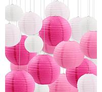 Newthinking 20PCS Hanging Paper Lanterns, 6" 8" 10" 12" Round Pink Paper Lantern Decorations with Hanging Line for Weddings Decoration, Indoor and Garden Party Decoration