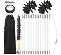 Newthinking 24 PCS Chimney Cleaning Brush Kit, Duct Vent Rotary Cleaning Tools with 18 Flexible Nylon Rods and 2 Nylon Brush Heads for Flue, Fireplace, Pipe, Including Long Wood Brush and Storage Bag