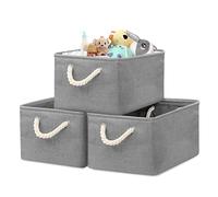 Newthinking 3 Pcs Large Storage Boxes, Fabric Storage Baskets with Handles, Foldable Home Organizer for Living Room, Laundry Room, Kids Room and Bedroom (Gray)