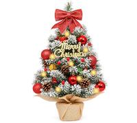 Newthinking 55CM Small Christmas Tree with Lights, Table Top Xmas Tree | Mini Artificial Christmas Tree, LED Lights, Burlap Base, Battery Operated, Glitter Bow Christmas Ball Decoration, Home Office
