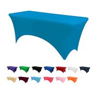 Newthinking 6FT Stretch Tablecloth for Craft, Spandex Stretch Table Cloth, Washable and Wrinkle Resistant Market Stall Table Cover for Banquet Folding Table Event Wedding, Lightblue