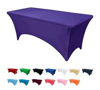 Newthinking 6FT Stretch Tablecloth for Craft, Spandex Stretch Table Cloth, Washable and Wrinkle Resistant Market Stall Table Cover for Banquet Folding Table Event Wedding (Purple)