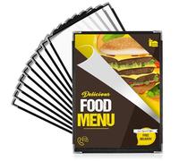 Newthinking A4 Menu Covers 10 Pack, Clear PVC Menu Cover with Metal Corner Protectors, 1 Page 2 Views Menu Holder for Restaurants, Bars, Cafes