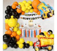 Newthinking Construction Balloon Party Decorations, 125 PCS Black Yellow Orange Balloon Arch Garland Kit with Truck Digger Mylar Balloons for Construction Theme Party Birthday Decoration