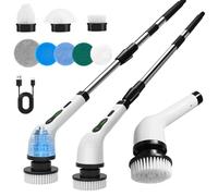 Newthinking Electric Floor Scrubber, Cordless Spin Cleaning Brush with 9 Replaceable Heads, Adjustable Long Handle Electric Scrubber for Bathroom, Kitchen, Floor Tile