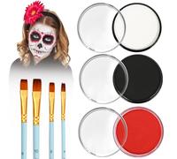 Newthinking Face Paint Black White Red, Water Based Body Makeup Pigment for Adults Kids, Vampire Face Paint with Brush for Halloween Party Cosplay Makeup, Easily Washable