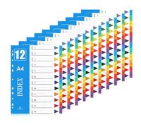 Newthinking File Dividers A4, 1-12 Part Multi-Colour Folder Subject Index Plastic Dividers with 11-Holes for A4 Lever Arch Files Binders, 10 Pack