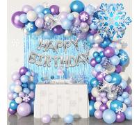 Newthinking Frozen Balloons Party Decorations, 109 PCS Purple Blue White Balloons Arch Garland Kit with Snowflake Mylar Balloons for Frozen Theme Party Wonderland Princess Birthday Decoration