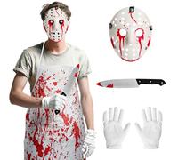 Newthinking Halloween Bloody Butcher Costumes, Halloween Props Party Cosplay, Include Mask, Blood-stained Apron, Fake Knife, and Gloves