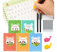 Newthinking Handwriting Practice Books for 3-6-year-olds, 5 Pack Preschool Learning Resources Grooved Copybook, Reusable Magic Handwriting Practice Books with Aid Pen for Kids Learn to Write
