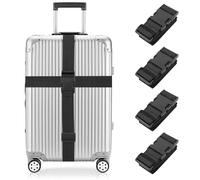 Newthinking Luggage Straps for Suitcase 4 Pack, Heavy Duty Adjustable Suitcase Bands with Buckle, Black Luggage Identifier Belts for Travel Case, 3.8x200CM