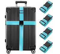 Newthinking Luggage Straps for Suitcase 4 Pack, Heavy Duty Adjustable Suitcase Bands with Buckle, Blue Luggage Identifier Belts for Travel Case, 3.8x200CM