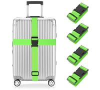 Newthinking Luggage Straps for Suitcase 4 Pack, Heavy Duty Adjustable Suitcase Bands with Buckle, Green Luggage Identifier Belts for Travel Case, 3.8x200CM