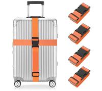 Newthinking Luggage Straps for Suitcase 4 Pack, Heavy Duty Adjustable Suitcase Bands with Buckle, Orange Luggage Identifier Belts for Travel Case, 3.8x200CM