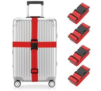 Newthinking Luggage Straps for Suitcase 4 Pack, Heavy Duty Adjustable Suitcase Bands with Buckle, Red Luggage Identifier Belts for Travel Case, 3.8x200CM