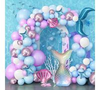 Newthinking Mermaid Balloon Party Decorations, 141 PCS Purple Blue Balloon Arch Garland Kit with Shell and Tail Mylar Balloons for Mermaid Theme Princess Birthday Party Decoration