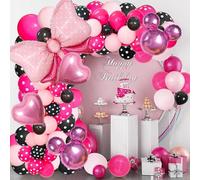 Newthinking Pink Mouse Balloon Party Decorations, 122 PCS Pink Black Balloon Garland Arch Kit with Bow Heart Mylar Balloons for Mouse Theme Princess Birthday Party Decoration