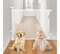 Newthinking Retractable Stair Gate for Baby and Pets, Extra Wide Mesh Baby Safety Stair Gate, Extends up to 140cm Wide, 86cm Tall, One Handed Operation for Stairways Hallways (White, 140 x 86cm)