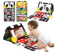 Newthinking Tummy Time Mirror Book Baby Black and White Sensory Toys, High Contrast Montessori Visual Stimulation Baby Cloth Book for Newborn Essentials Brain Development 0-6 Months Gifts