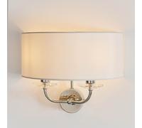 newton 2 light vintage white fabric wall light in bright nickel