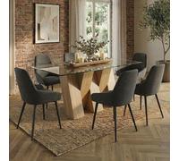 Newton Dining Set - 6 Seater - 180cm - Clear Glass and Natural - 6 Claflin Dark Grey Fabric Chair