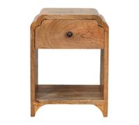 Nightstand Solid Mango Wood 40x30x30cm Mini Brown Scalloped Drawer & Open Shelf