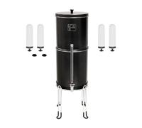 NEWTON Premium 8.5L Gravity Powered Water Filter System with Heavy Metal Removal | Fluoride Removal | Limscale Reduction | Stainless Steel Stand & Sight Glass Tap - Black with 4 Scale/Fluoride Filters