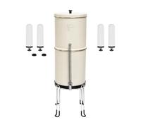 NEWTON Premium 8.5L Gravity Powered Water Filter System with Heavy Metal Removal | Fluoride Removal | Limscale Reduction | Stainless Steel Stand & Sight Glass Tap - White with 4 Fluoride Filters