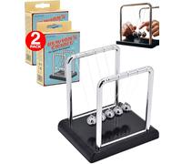 Newton's Cradle Desk Toy Executive Ornament for Office Home Desktop Focus Stress Relief Gadget Metal Swinging Balls Science Gift Compact Silver Black 2 Pack