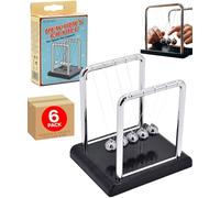 Newton's Cradle Desktop Toy Silver Office Gadget Science Demonstration Model Hypnotic Desk Companion Stress Relief Energy Ornament Compact Steel Spheres Chrome Frame for Home or Work 6 Pack