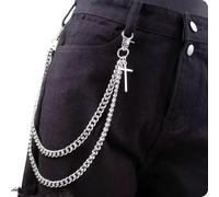 newtro Pants Wallet Chain for Men Women Biker Trucker Hip Hop Punk Goth Double Layers Chains Long Keychain Z34, Silver, 19.5 inch