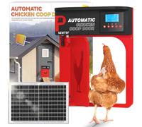 NEWTRY Automatic Chicken Coop Door Opener, Pivot Door with Timer&Light Sensor, Anti-pinch, 10W Solar Powered with 40m Remote Control (Upgraded,red)