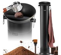 NEWTRY Commercial Coffee Grounds Knock Box, Espresso Grind Dump Collection Bin with Upgraded Knockout Port & Rod, 19L Large Capacity Floor Standing Grounds Bucket for Barista Coffee Shop Bar